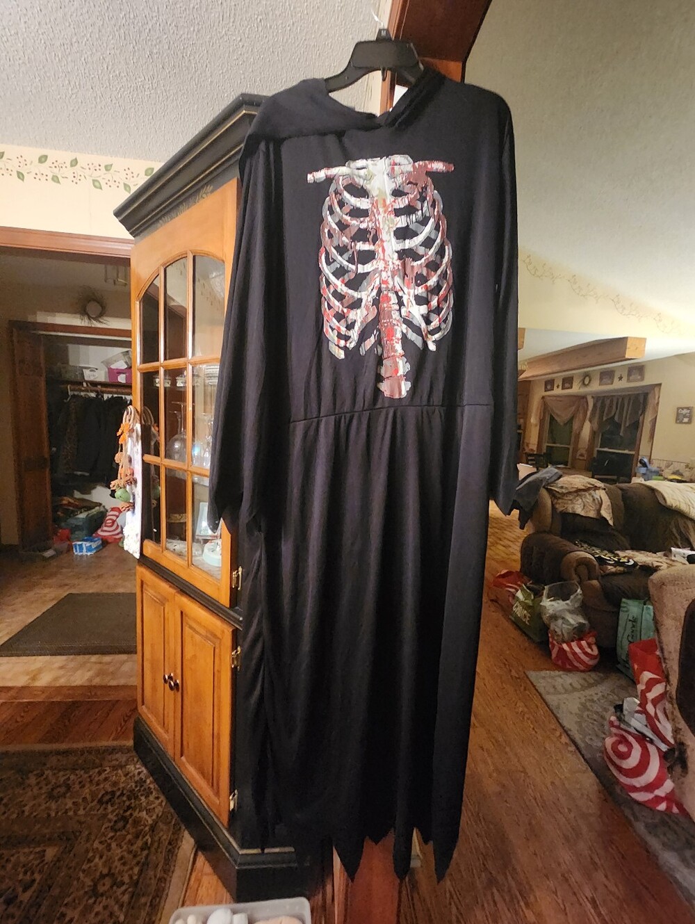 Kids Black Skeleton Hooded Costume with Sequin Ribcage